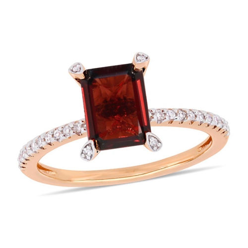 GEM AND HARMONY  2.13 Carat (Ctw) Octagon-Cut Garnet Ring In 10K Rose Gold With Diamonds In Pink