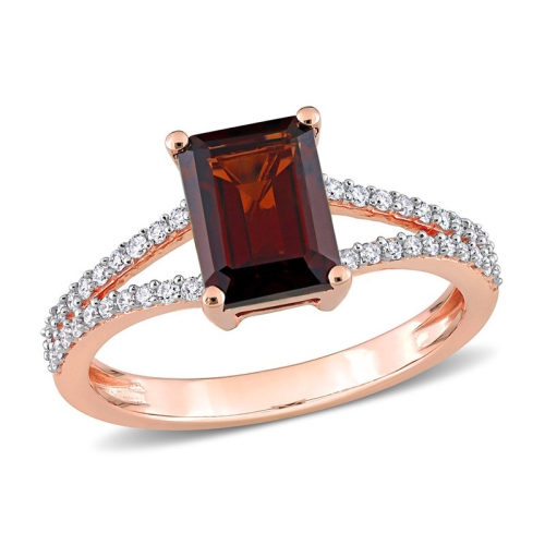 GEM AND HARMONY  2.13 Carat (Ctw) Octagon-Cut Garnet Ring In 14K Rose Gold With Diamonds In Pink