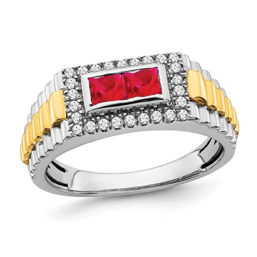 GEM AND HARMONY  Mens 4/5 Carat (Ctw) Ruby Ring 14K And White Gold With Diamonds 1/4 Carat (Ctw) In Yellow