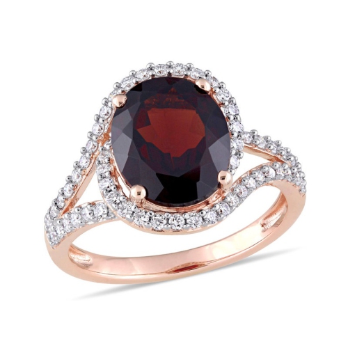 3.50 Carat Oval Garnet Twist Ring 14K Rose Pink Gold with Diamonds