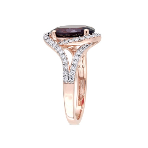 3.50 Carat Oval Garnet Twist Ring 14K Rose Pink Gold with Diamonds