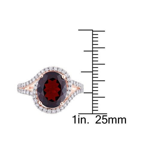 3.50 Carat Oval Garnet Twist Ring 14K Rose Pink Gold with Diamonds