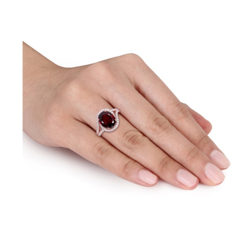 3.50 Carat Oval Garnet Twist Ring 14K Rose Pink Gold with Diamonds