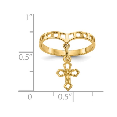 Bague à breloque en croix en or jaune 14 K poli