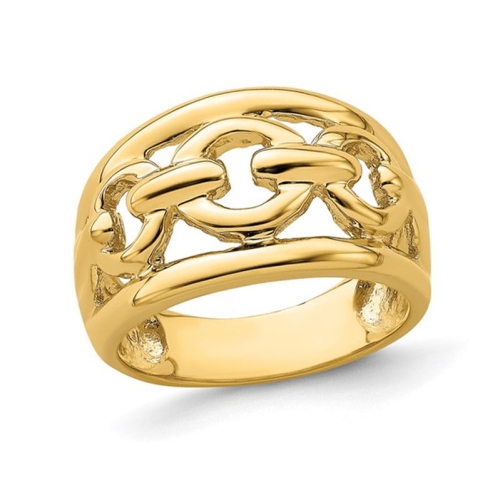 14K Yellow Gold Polished Link Chain Ring