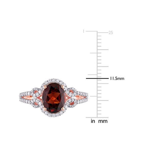 2.10 Carat Oval Garnet Ring 10K Rose Pink Gold with Diamonds 1/3 carat (ctw)