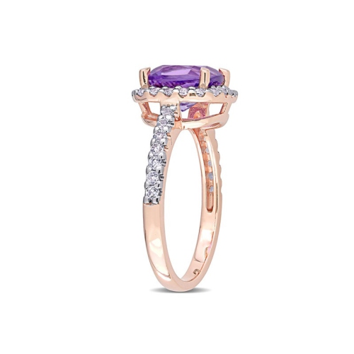 2.77 Carat Amethyst Cushion Cut and White Topaz Ring in 10K Rose Pink Gold