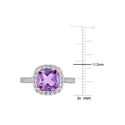 2.77 Carat Amethyst Cushion Cut and White Topaz Ring in 10K Rose Pink Gold