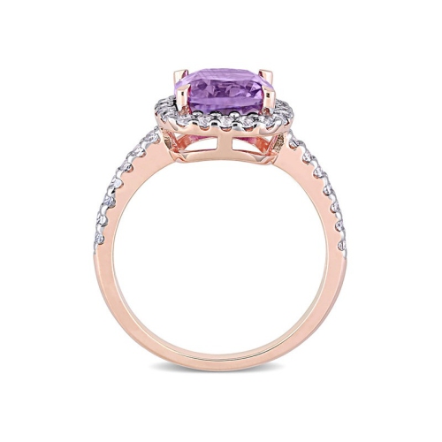 2.77 Carat Amethyst Cushion Cut and White Topaz Ring in 10K Rose Pink Gold