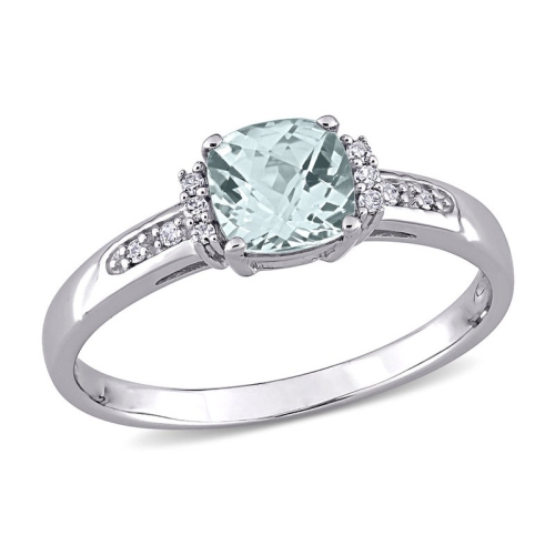 GEM AND HARMONY  4/5 Carat (Ctw) Light Aquamarine Cushion-Cut Ring In 10K Gold In White