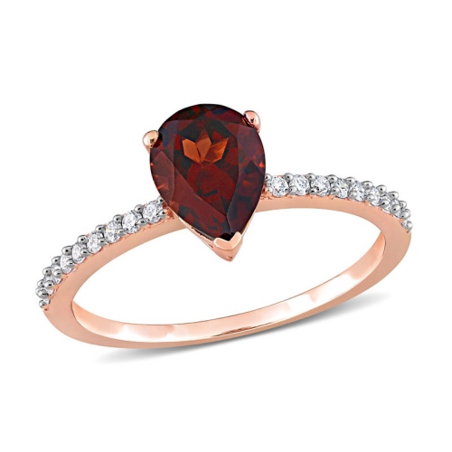 GEM AND HARMONY  1.30 Carat (Ctw) Pear Garnet Ring In 14K Rose With Diamonds In Gold