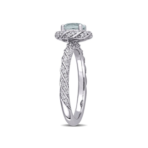 3/4 Carat Ultra-Light Aquamarine Ring in 14K White Gold with Diamonds