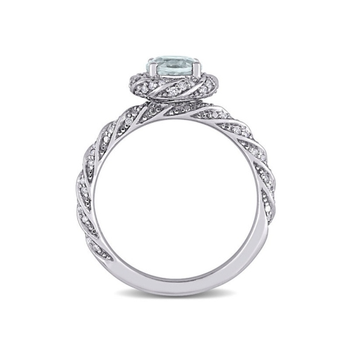 3/4 Carat Ultra-Light Aquamarine Ring in 14K White Gold with Diamonds