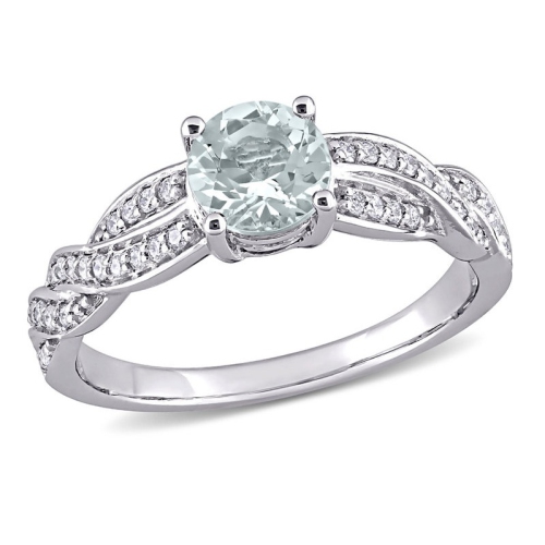 GEM AND HARMONY  3/4 Carat (Ctw) Ultra-Light Aquamarine Crossover Ring In 14K Gold With Diamonds In White