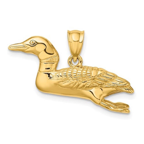 14K Yellow Gold Polished Wild Duck Charm Pendant (NO CHAIN