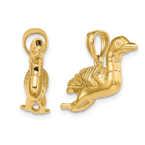 14K Yellow Gold Polished Wild Duck Charm Pendant (NO CHAIN