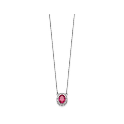 Collier à pendentif ovale en or blanc 14 ct avec rubis et chaîne 2.20&nbsp;carat