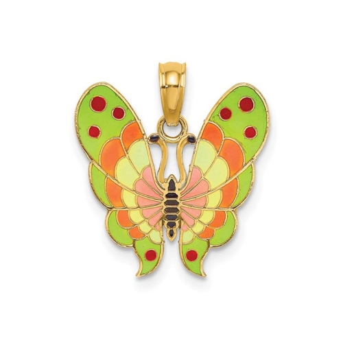 GEM AND HARMONY  14K Gold Colorful Enamel Butterfly Charm Pendant (No Chain) In Yellow