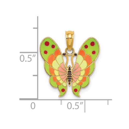 14K Yellow Gold Colorful Enamel Butterfly Charm Pendant