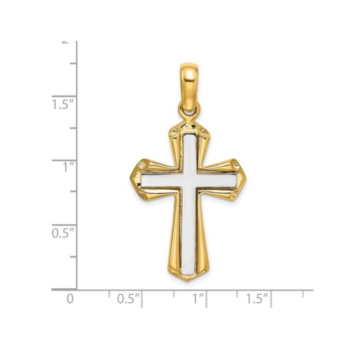 14K Yellow and White Polished Cross Pendant