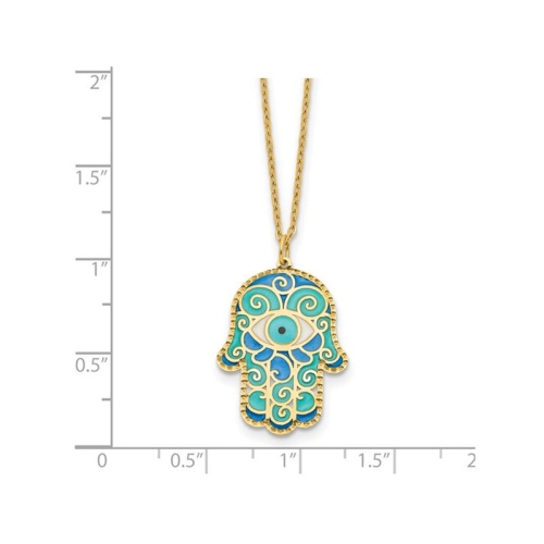 14K Yellow Gold Hamsa with Enamel Pendant Necklace with Chain