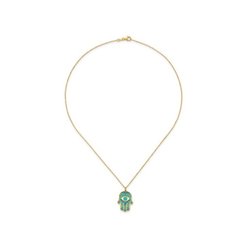 14K Yellow Gold Hamsa with Enamel Pendant Necklace with Chain