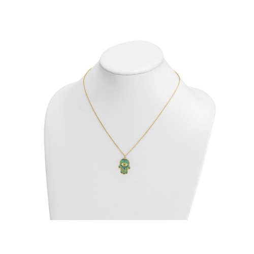 14K Yellow Gold Hamsa with Enamel Pendant Necklace with Chain
