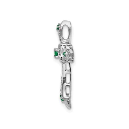 1/12 Carat Emerald Cross Pendant Necklace 10K White Gold with Accent Diamonds and Chain