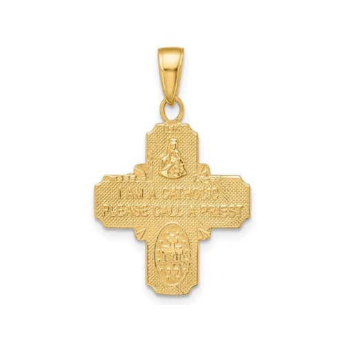14K Yellow Gold Four Way Cross Medal Pendant