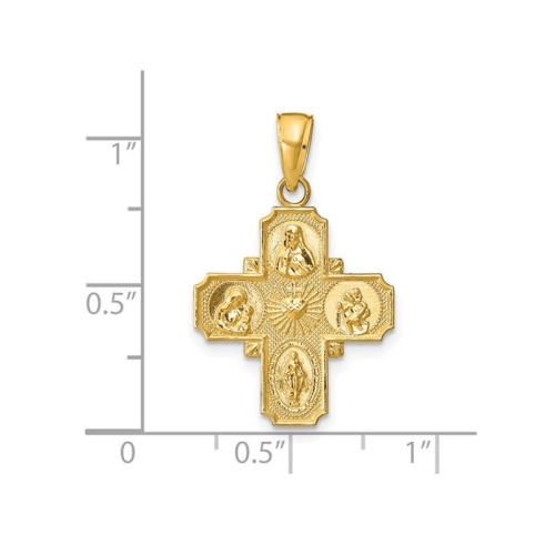 14K Yellow Gold Four Way Cross Medal Pendant