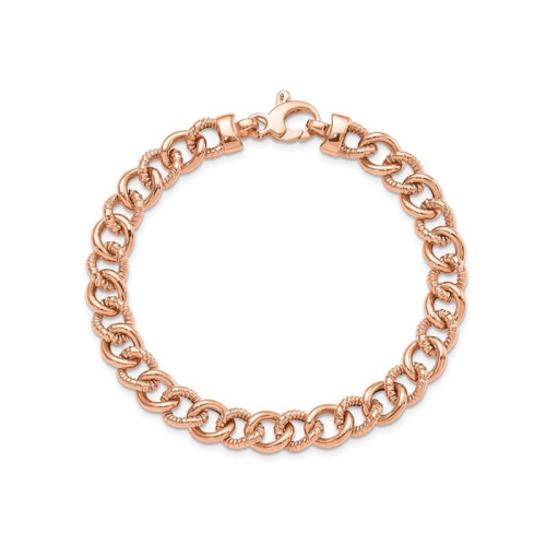 Image 1 of 4.. 14K Rose Pink Gold Fancy Link Bracelet 7.50 Inches