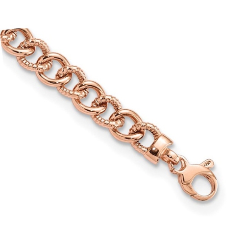 14K Rose Pink Gold Fancy Link Bracelet 7.50 Inches