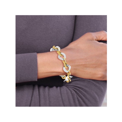 Bracelet à mailles poli deux tons en or jaune et blanc 14 ct
