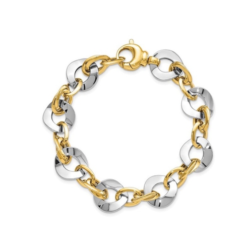 Bracelet à mailles poli deux tons en or jaune et blanc 14 ct