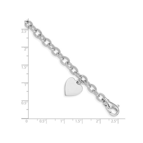 14K White Gold Solid Heart Charm Link Bracelet