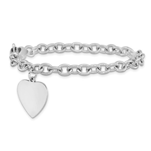 Image 1 of 4.. 14K White Gold Solid Heart Charm Link Bracelet