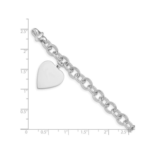 14K White Gold Solid Heart Charm Link Bracelet