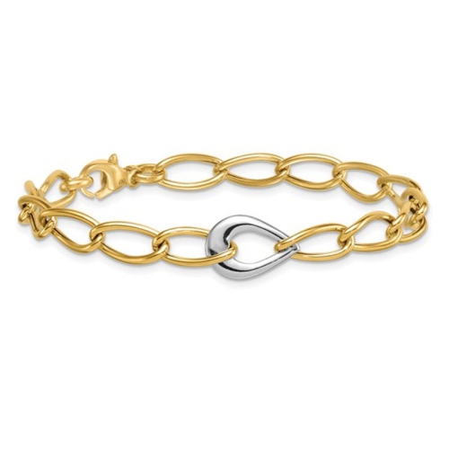 Image 1 of 5.. Ladies 14K Yellow and White Gold Curb Link Bracelet