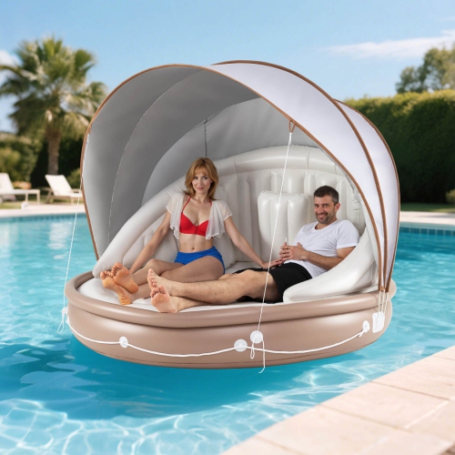 Costway 73" Tanning Pool Lounger Float with Retractable & Removable Canopy SPF50+ White