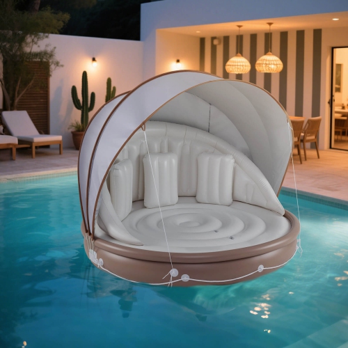 Costway 73" Tanning Pool Lounger Float with Retractable & Removable Canopy SPF50+ White