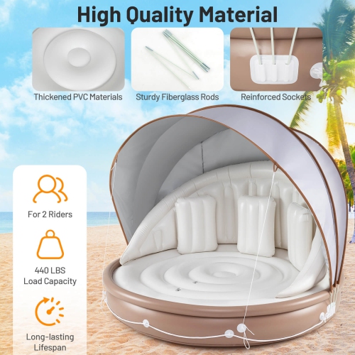 Costway 73" Tanning Pool Lounger Float with Retractable & Removable Canopy SPF50+ White