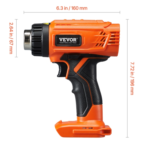 VEVOR 4 Nozzles Cordless Heat Gun,Compatible with DEWALT 20V Lithium Batteries, LCD Display Heat Shrink Gun with LED Light, Multi-Level Temp, for