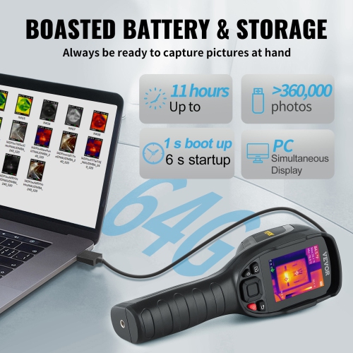 VEVOR 2MP Thermal Imaging Camera, 320 x 240 Pixels Super Resolution Camera, 25Hz Refresh Rate Infrared Camera with -4℉~1022℉ Temp, 64G SD Card and
