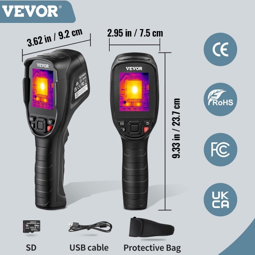 VEVOR 2MP Thermal Imaging Camera, 320 x 240 Pixels Super Resolution Camera, 25Hz Refresh Rate Infrared Camera with -4℉~1022℉ Temp, 64G SD Card and