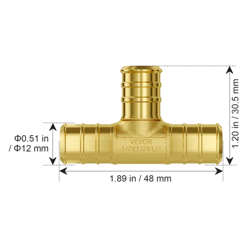 VEVOR 1/2" 50PCS Pipe Fittings, Brass Pipe Fittings, Clamp-style Tee Pipe Connector Brass Air Fittings, Heavy Duty Plumbing Fittings Tube Adapter for