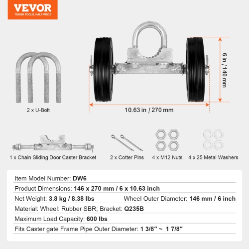 VEVOR 6” Sliding Gate Kit, Rolling Gate Hardware Kit, Universal Adjustable Sliding Gate Rollers Track Wheels, Duty Sliding Gate Guide Roller for