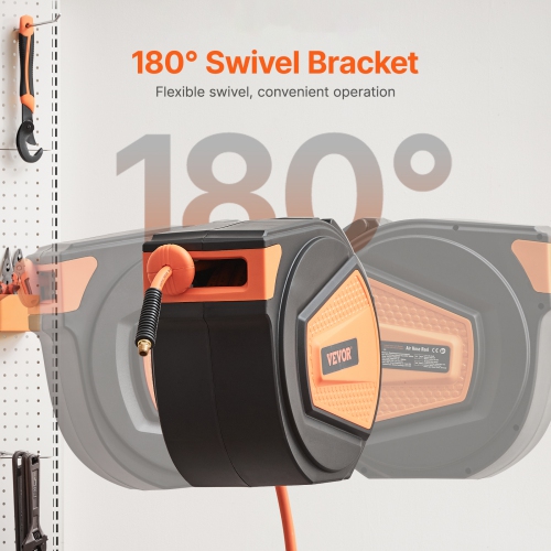 VEVOR 3/8IN x 65FT Retractable Air Hose Reel, Hybrid Air Hose Max 300PSI, Air Compressor Hose Reel Auto-Rewind with 6.6 FT Lead in, Enclosed PP Reel