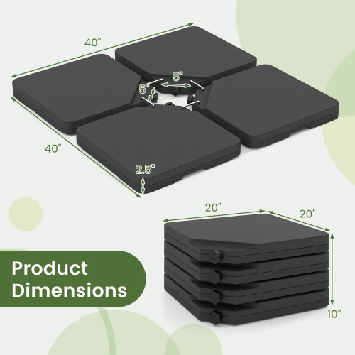 Costway Offset Umbrella Base with 4 Square HDPE Plate & 4 Connection Metal Hooks for Patio