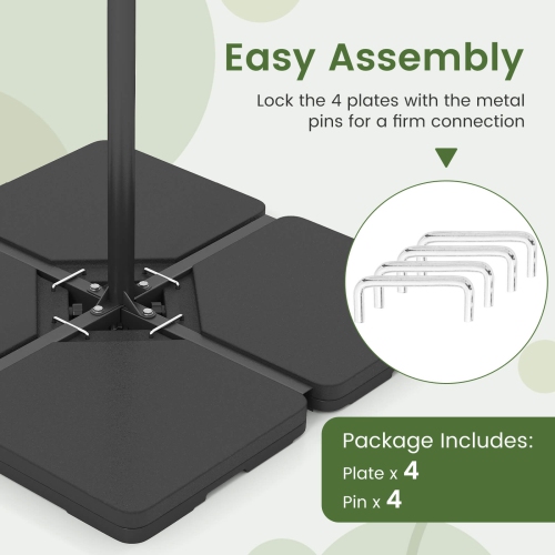 Costway Offset Umbrella Base with 4 Square HDPE Plate & 4 Connection Metal Hooks for Patio