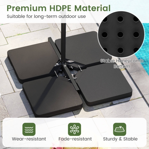 Costway Offset Umbrella Base with 4 Square HDPE Plate & 4 Connection Metal Hooks for Patio